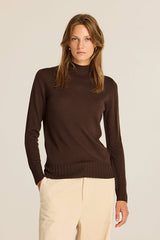 BROWN ROLL NECK KNITTED JUMPER