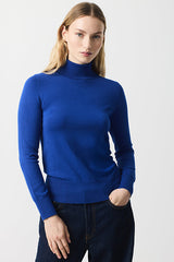 INDIGO WIDE RIB DETAILS TURTLENECK SWEATER