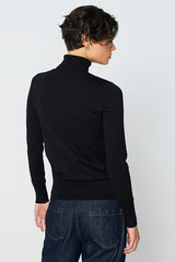 BLACK WIDE RIB DETAILS TURTLENECK SWEATER