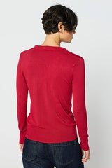 RED WIDE RIBBED DETAIL POLO NECK SWEATER
