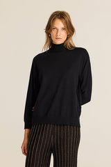 BLACK MOCK NECK VISCOSE SWEATER