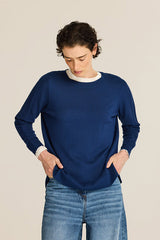 BLUE RIBBED DETAIL VISCOSE JUMPER
