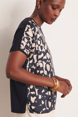 ARANDE TWO-MATERIAL PRINTED KIMONO SLEEVES SWEATER