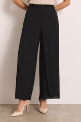 PLAZA13 BLACK FLOWING WIDE-LEG TROUSERS