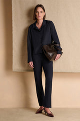 PITCH NAVY BLUE ELASTICATED WAISTBAND STRAIGHT TROUSERS