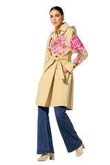 CAMEL EMBROIDERED TRENCH COAT