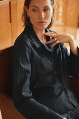 BILLY BLUE SHORT STRIPED BUTTON-DOWN JACKET
