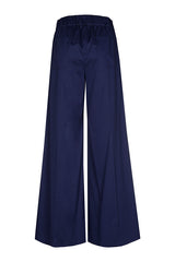 INDIGO ELASTICATED WAIST FINE COTTON PALAZZO TROUSERS