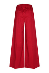 DARK RED ELASTICATED WAIST FINE COTTON PALAZZO TROUSERS