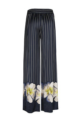FLORAL PRINT STRIPED WIDE TROUSERS