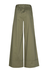 KAKI ELASTICATED WAIST FINE COTTON PALAZZO TROUSERS