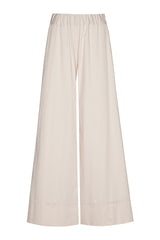NATURAL ELASTICATED WAIST FINE COTTON PALAZZO TROUSERS