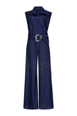 INDIGO WIDE LEG SLEEVELESS LACE JUMPSUIT