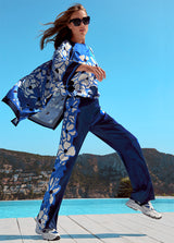 FLORAL PRINT STRAIGHT LOOSE SHINY TROUSERS