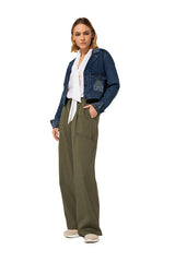 PLEAT POCKET DETAIL WIDE LEG TROUSERS