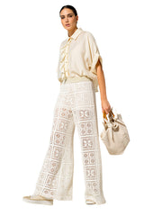 IVORY LACE SEMI-LINED PALAZZO TROUSERS