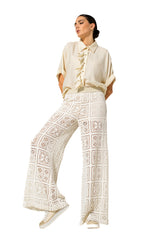 IVORY LACE SEMI-LINED PALAZZO TROUSERS