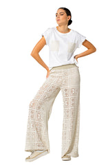 IVORY LACE SEMI-LINED PALAZZO TROUSERS