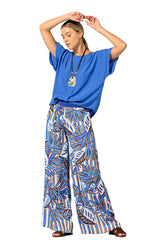 BLUE FOLIAGE PRINT PALAZZO TROUSERS