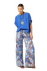 BLUE FOLIAGE PRINT PALAZZO TROUSERS