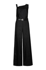 ASYMMETRIC SHOULDER DETAIL LINEN JUMPSUIT