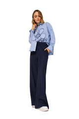 ELASTICATED WAIST PIN STRIPE PALAZZO TROUSERS
