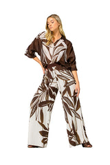 BROWN BOTANICAL PRINT PALAZZO TROUSERS