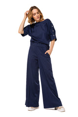 INDIGO SLEEVE DETAIL FINE COTTON TOP