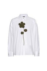 KHAKI FLOWER DETAIL OVERSIZED COTTON SHIRT