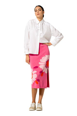 WHITE FLOWER DETAIL OVERSIZED COTTON SHIRT