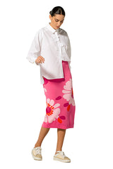 WHITE FLOWER DETAIL OVERSIZED COTTON SHIRT