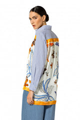 SAFFRON FOULARD PATTERN STRIPED OVERSIZED SHIRT