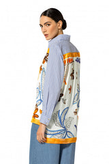 SAFFRON FOULARD PATTERN STRIPED OVERSIZED SHIRT