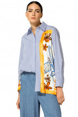 SAFFRON FOULARD PATTERN STRIPED OVERSIZED SHIRT