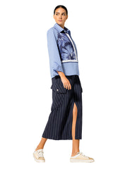 FOULARD DETAIL STRIPED OVERSIZED SHIRT