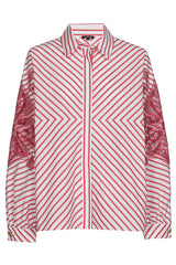 RED SLEEVE DETAIL OVERSIZED COTTON SHIRT