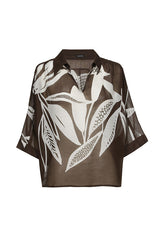 BROWN BOTANICAL PRINT AIRY BLOUSE