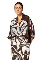 BROWN BOTANICAL PRINT AIRY BLOUSE