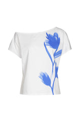 FLORAL PRINT SHORT COTTON ASYMMETRIC TOP