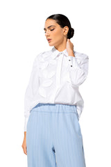 STITCHED LEAVES WHITE OVERSIZED SHIRT