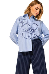 FLORAL ACCENT OVERSIZED COTTON SHIRT