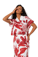 BOTANICAL PRINT LINEN BLEND BLOUSE