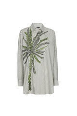 PALM TREE EMBROIDERY STRIPED COTTON SHIRT
