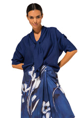 INDIGO INTEGRATED SCARF FLOWING BLOUSE