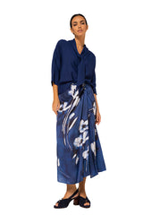 INDIGO INTEGRATED SCARF FLOWING BLOUSE