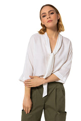 OFF WHITE INTEGRATED SCARF FLOWING BLOUSE