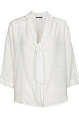OFF WHITE INTEGRATED SCARF FLOWING BLOUSE