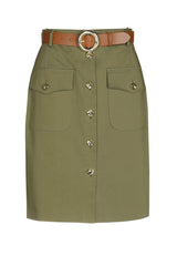 KHAKI COTTON SAFARI SKIRT