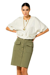 KHAKI COTTON SAFARI SKIRT