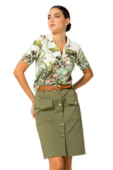 KHAKI COTTON SAFARI SKIRT